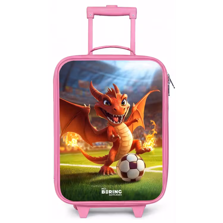 Kinderkoffer - Roze - Rode draak voetbalt in zonnig stadion — 1