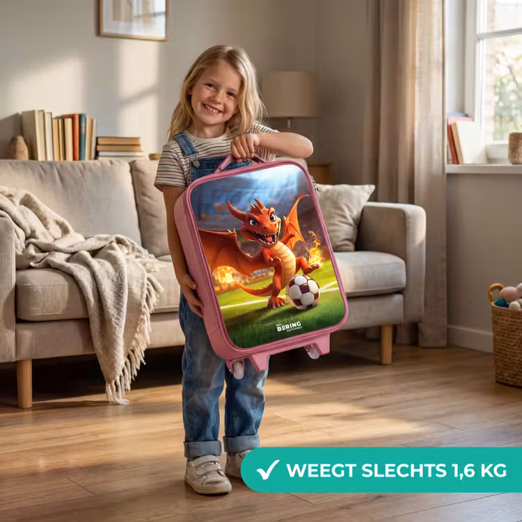 Kinderkoffer - Roze - Rode draak voetbalt in zonnig stadion — 2