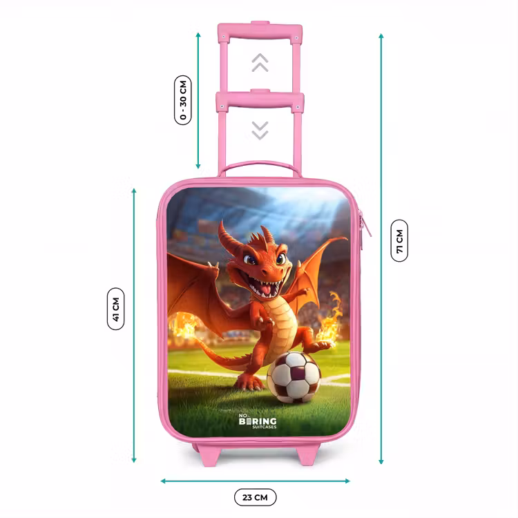 Kinderkoffer - Roze - Rode draak voetbalt in zonnig stadion — 5