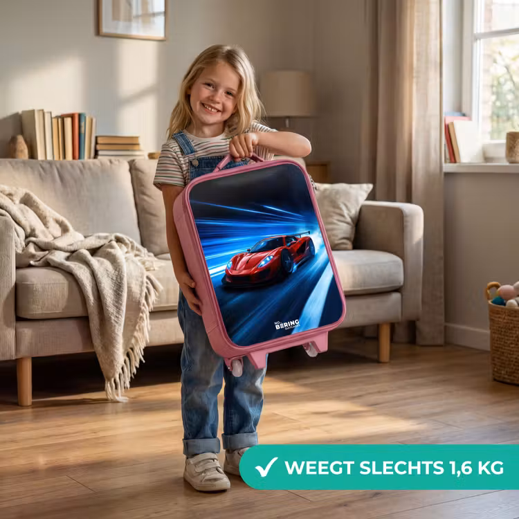 Kinderkoffer - Roze - Rode racewagen in digitale snelheidswereld — 2
