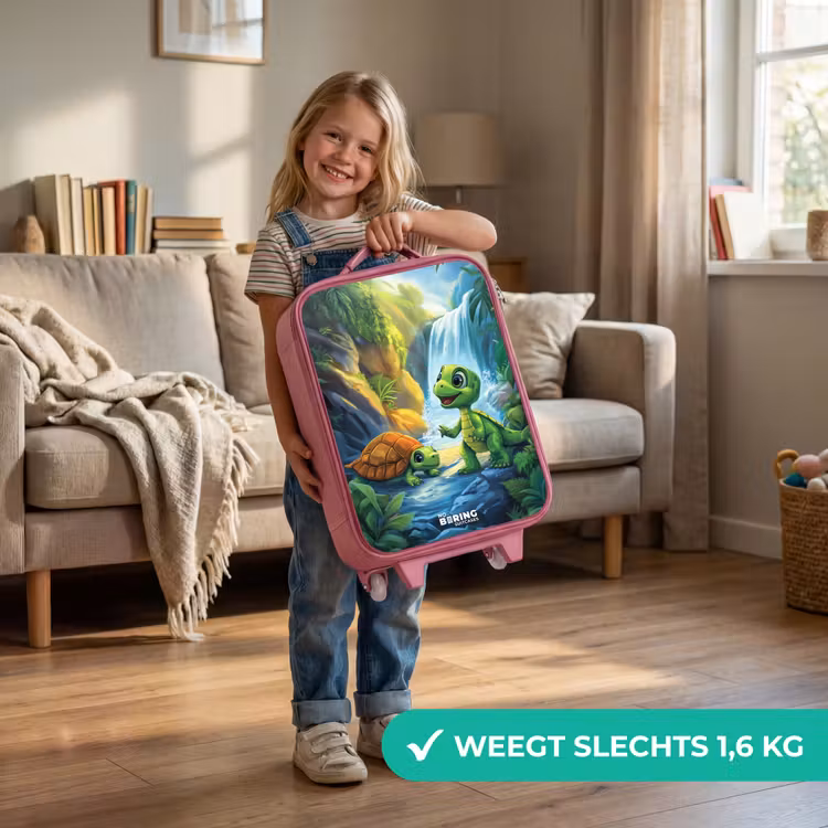 Kinderkoffer - Roze - Schildpad en dino bij waterval in tropisch bos — 2