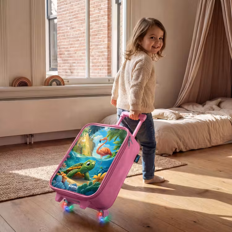 Kinderkoffer - Roze - Schildpad in tropisch water met flamingo — 3