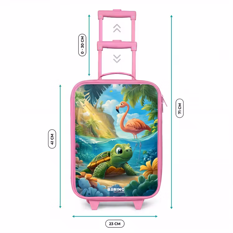 Kinderkoffer - Roze - Schildpad in tropisch water met flamingo — 5