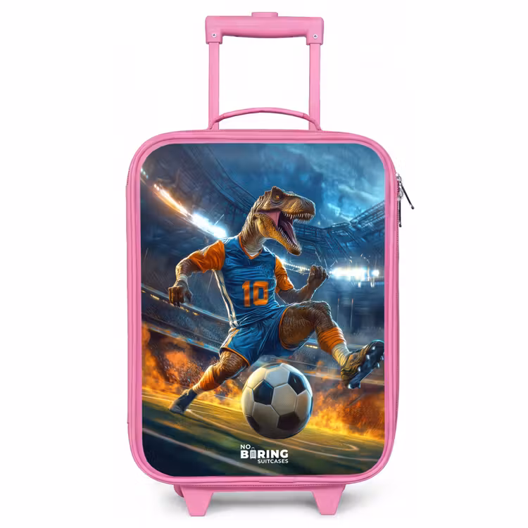 Kinderkoffer - Roze - T-Rex als voetballer in vol stadion — 1