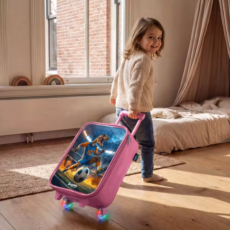 Kinderkoffer - Roze - T-Rex als voetballer in vol stadion — 3