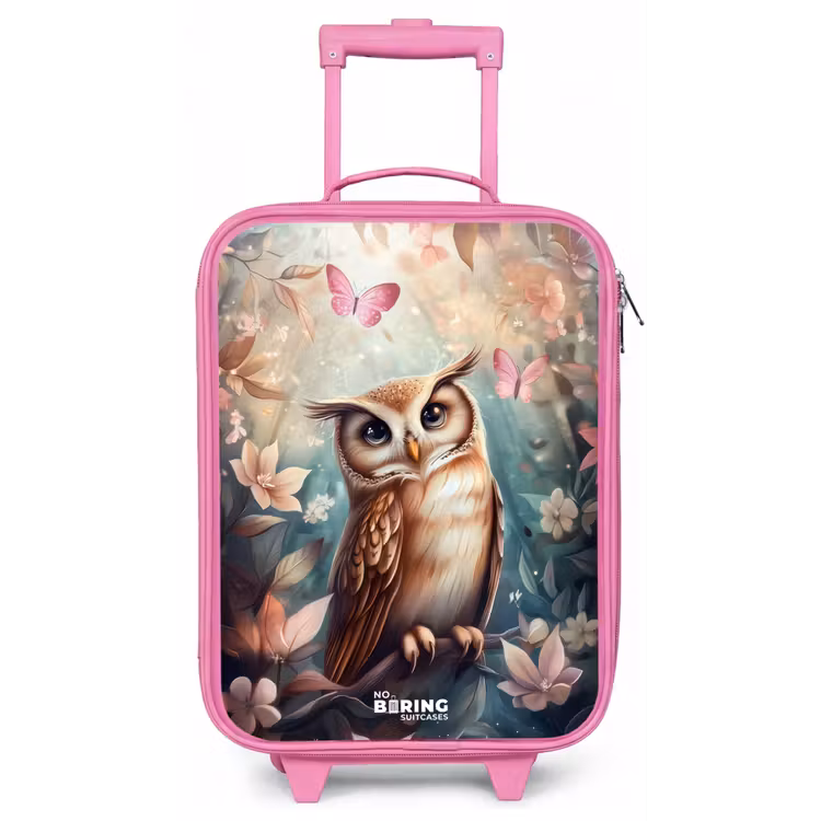 Kinderkoffer - Roze - Uil met vlinders in mystiek bos — 1
