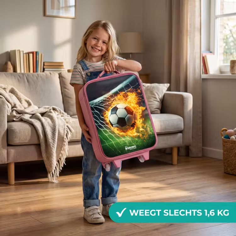 Kinderkoffer - Roze - Vuurvoetbal in doelnet vastgelegd — 2