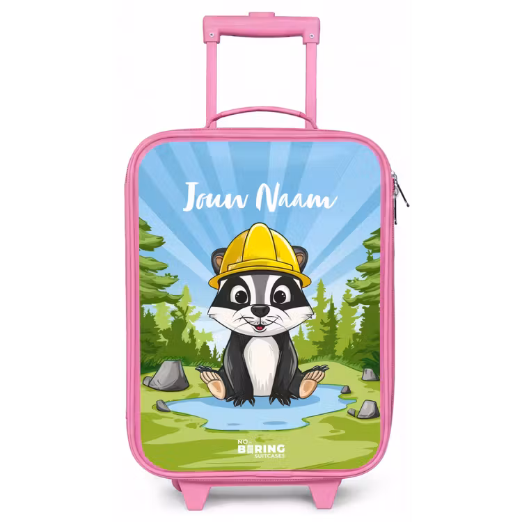 Kinderkoffer met naam - Roze - Wally werkbeer — 1