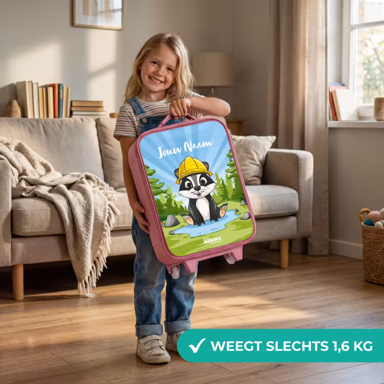 Kinderkoffer met naam - Roze - Wally werkbeer — 2