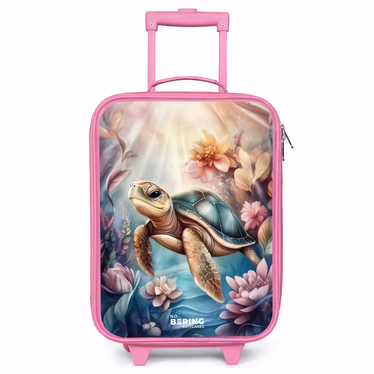 Kinderkoffer - Roze - Zeeschildpad tussen bloemen onder water — 1