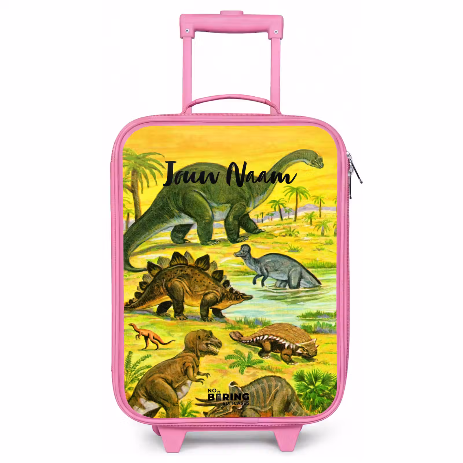 Kinderkoffer met naam - Roze - Dinosaurus in Dinosaurusland — 1