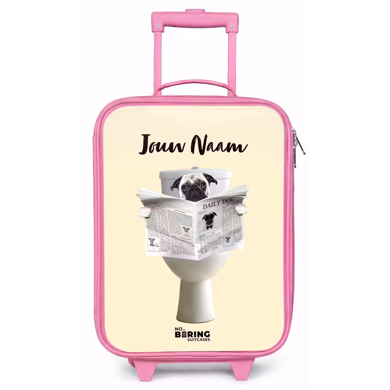Kinderkoffer met naam - Roze - Hondje Leest de Krant — 1