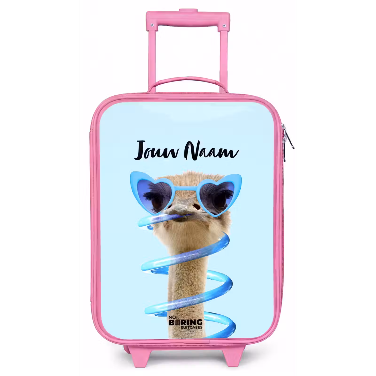 Kinderkoffer met naam - Roze - Sierk Struisvogel Blauw — 1