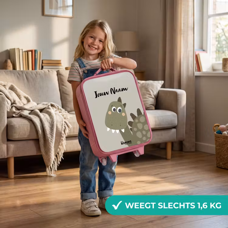 Kinderkoffer met naam - Roze - Danny dino — 2