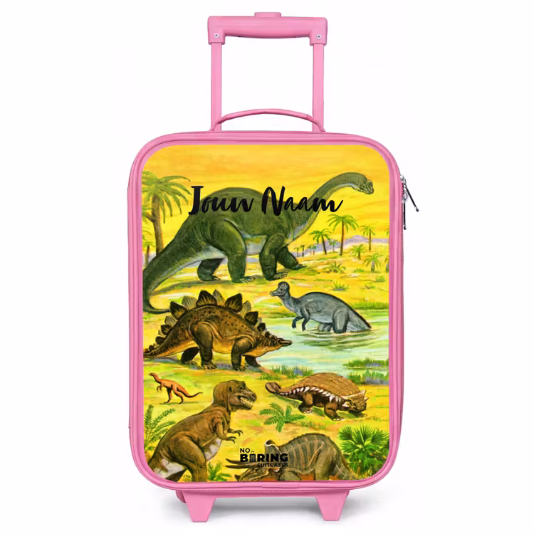 Kinderkoffer met naam - Roze - Dinosaurus in Dinosaurusland — 1