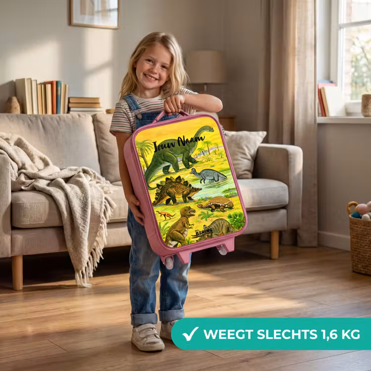 Kinderkoffer met naam - Roze - Dinosaurus in Dinosaurusland — 2