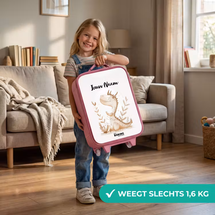 Kinderkoffer met naam - Roze - Dobby draakje — 2