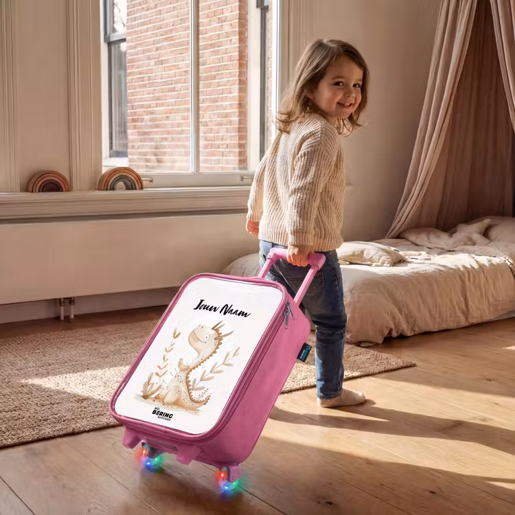 Kinderkoffer met naam - Roze - Dobby draakje — 3