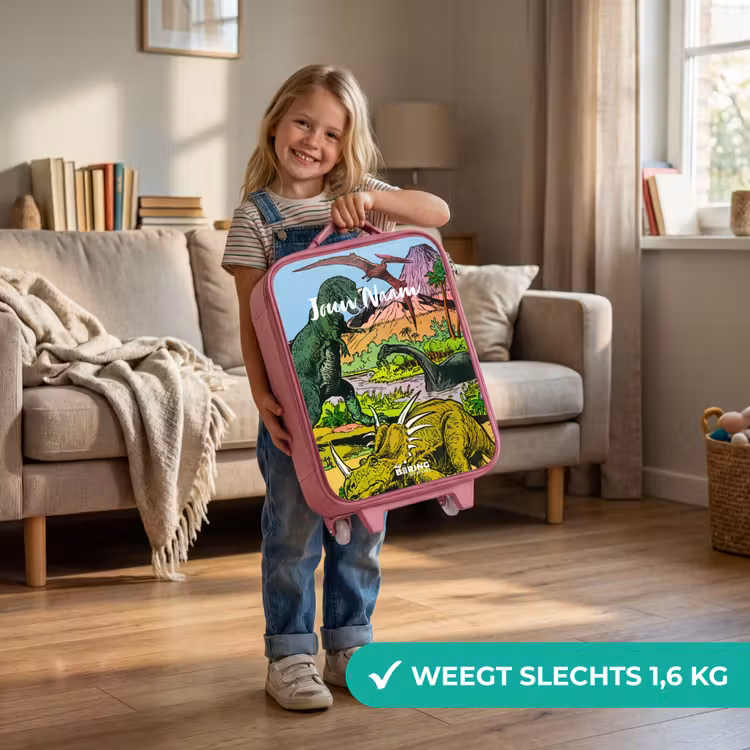 Kinderkoffer met naam - Roze - Feest in Dinosaurusland — 2