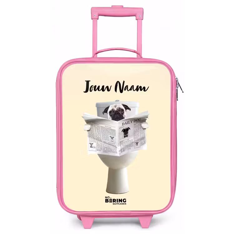 Kinderkoffer met naam - Roze - Hondje Leest de Krant — 1