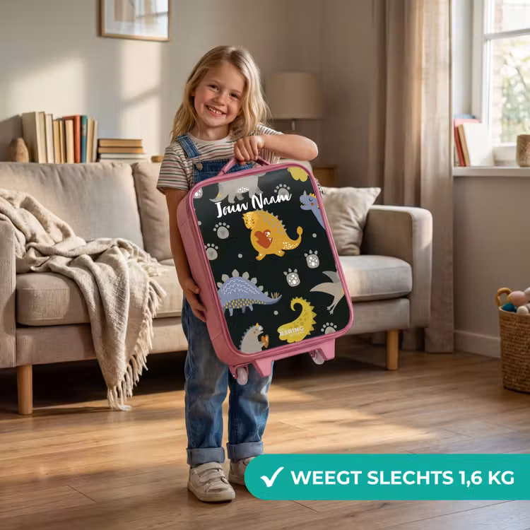 Kinderkoffer met naam - Roze - Liefdevolle dinosaurus — 2