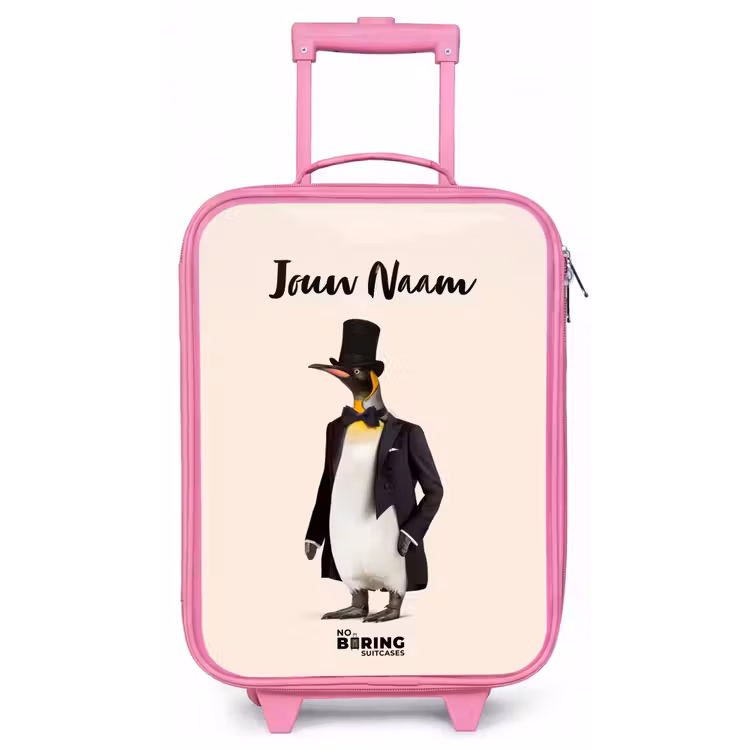 Kinderkoffer met naam - Roze - Pinguin in Pak — 1