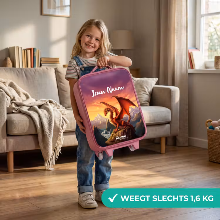 Kinderkoffer met naam - Roze - Rode reuzendraak — 2