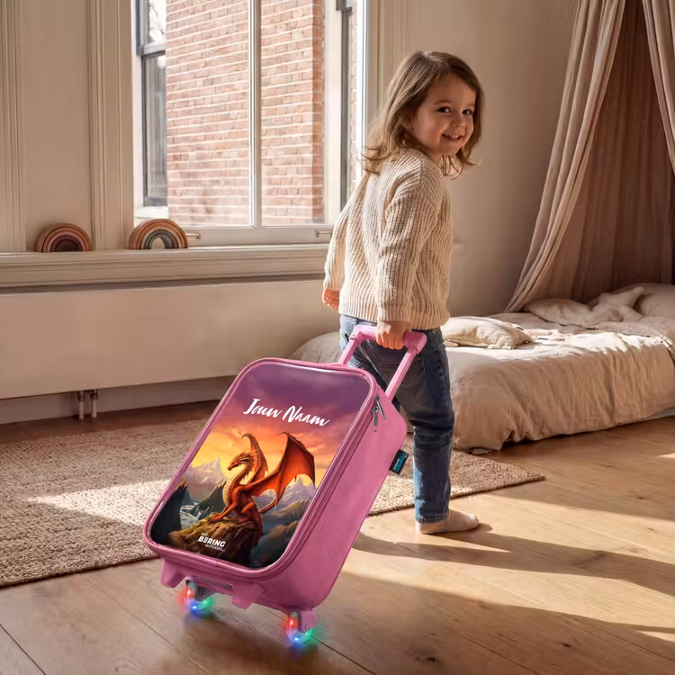 Kinderkoffer met naam - Roze - Rode reuzendraak — 3