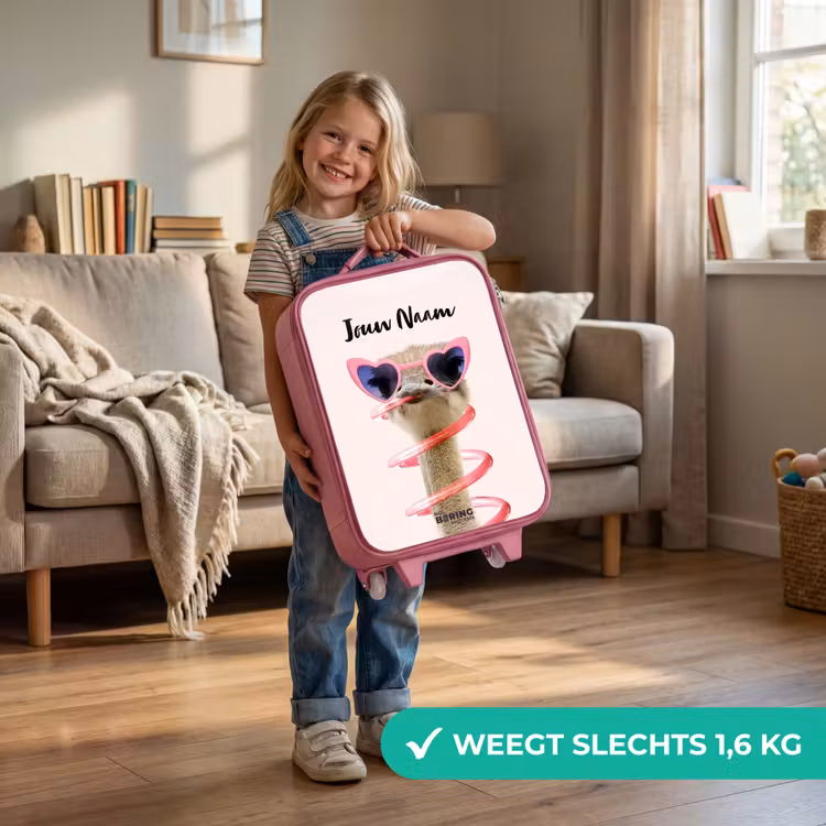 Kinderkoffer met naam - Roze - Sierk Struisvogel Roze — 2