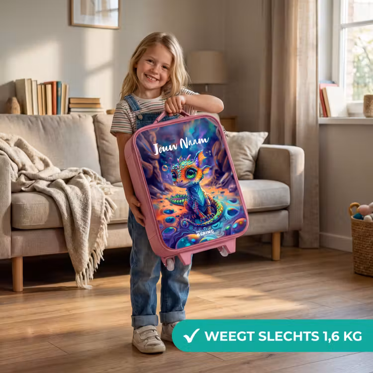 Kinderkoffer met naam - Roze - Sierlijke saffierdraak — 2
