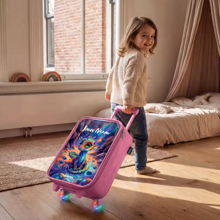 Kinderkoffer met naam - Roze - Sierlijke saffierdraak — 3