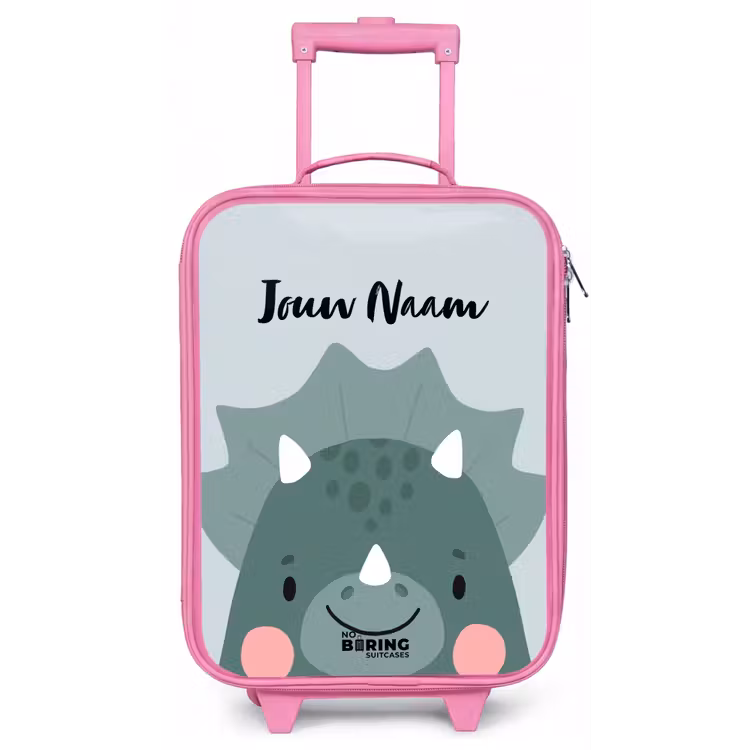 Kinderkoffer met naam - Roze - Tigo triceratops — 1