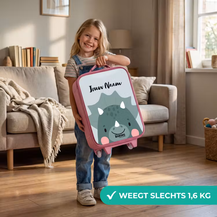 Kinderkoffer met naam - Roze - Tigo triceratops — 2