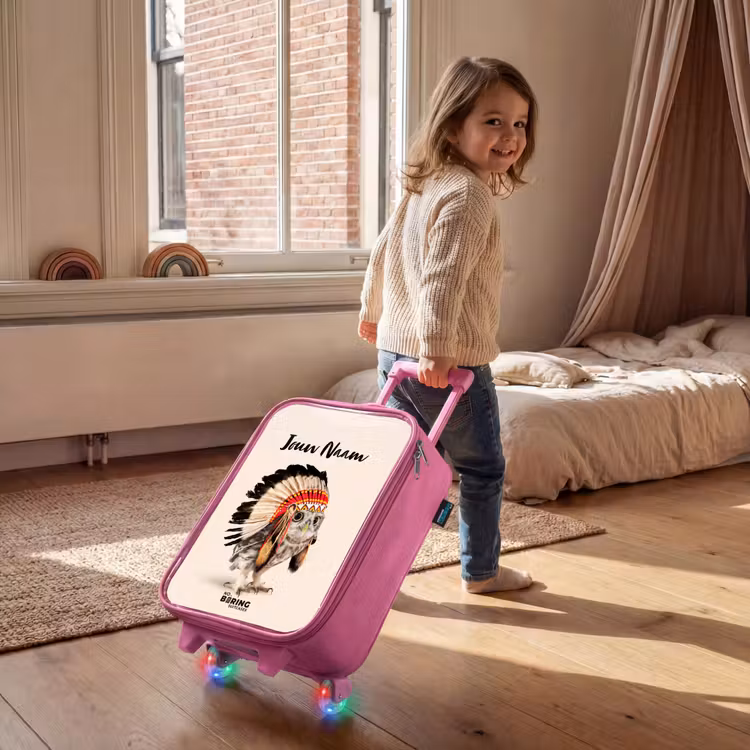 Kinderkoffer met naam - Roze - Uil als Indiaan — 3