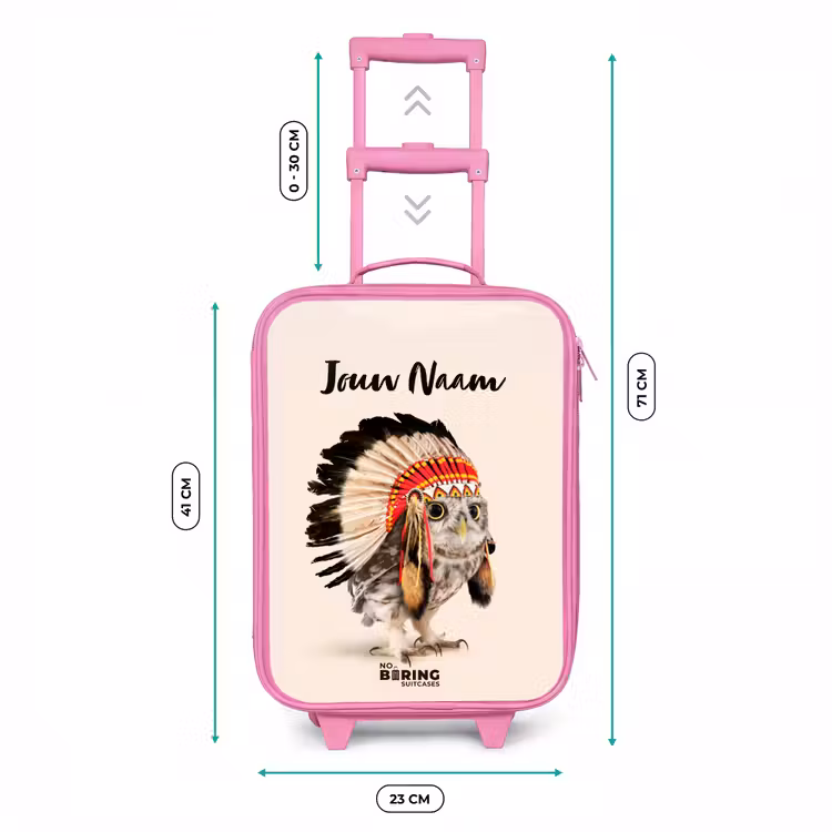 Kinderkoffer met naam - Roze - Uil als Indiaan — 5