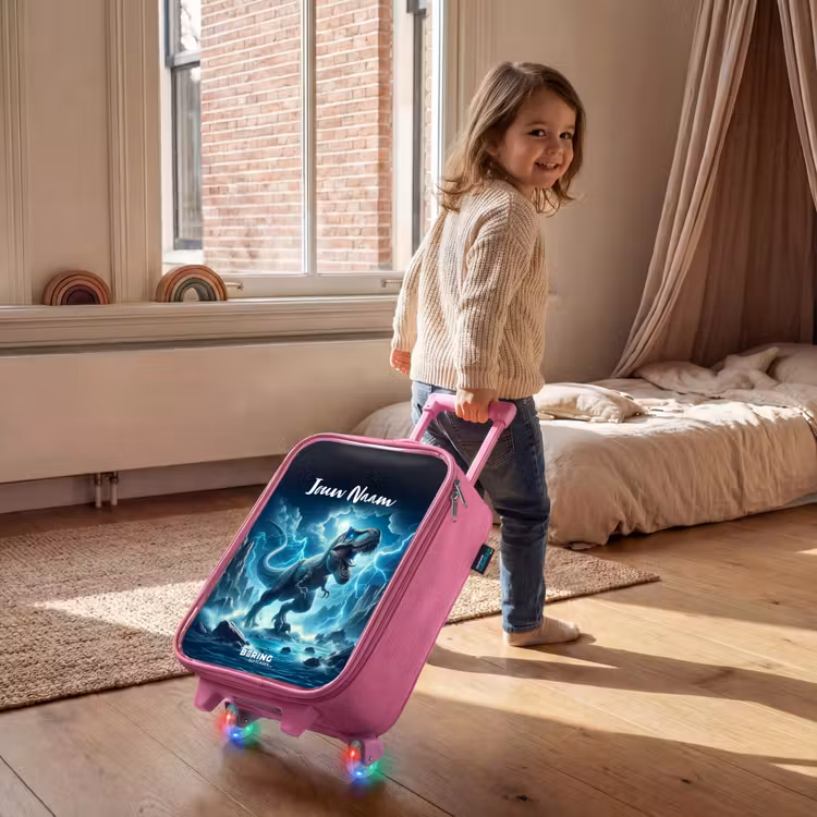 Kinderkoffer met naam - Roze - Donderslagdino — 3