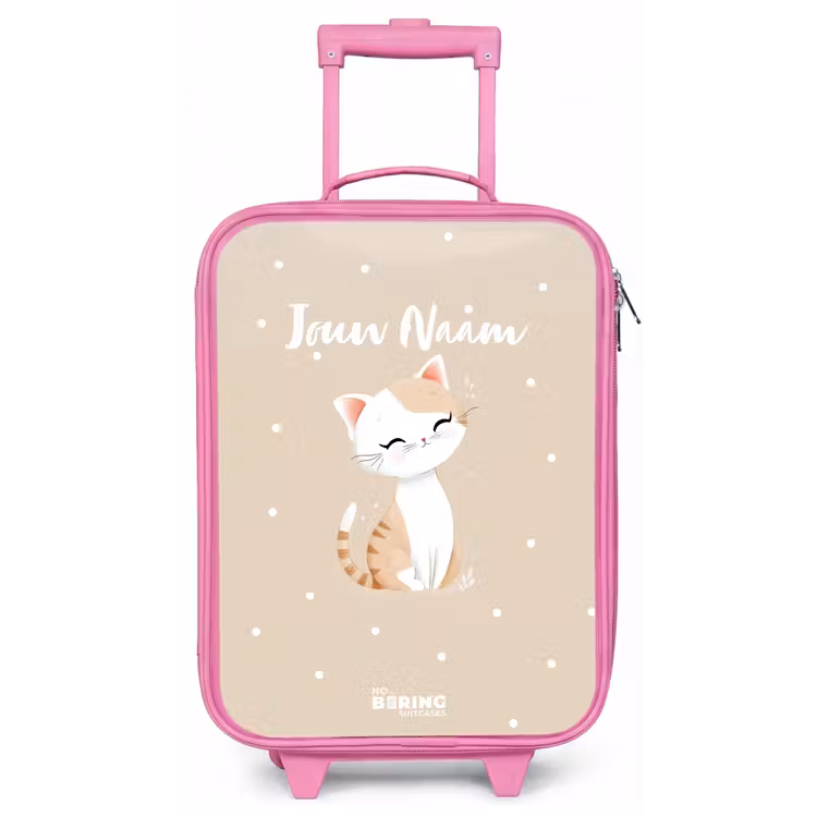 Kinderkoffer - Roze - Kat omringd door beige stippen — 1
