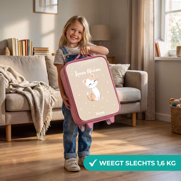Kinderkoffer - Roze - Kat omringd door beige stippen — 2