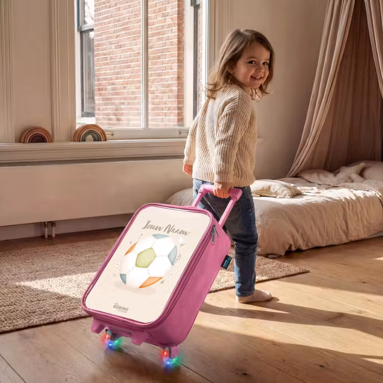 Kinderkoffer - Roze - Voetbal in beige pastel kleuren — 3