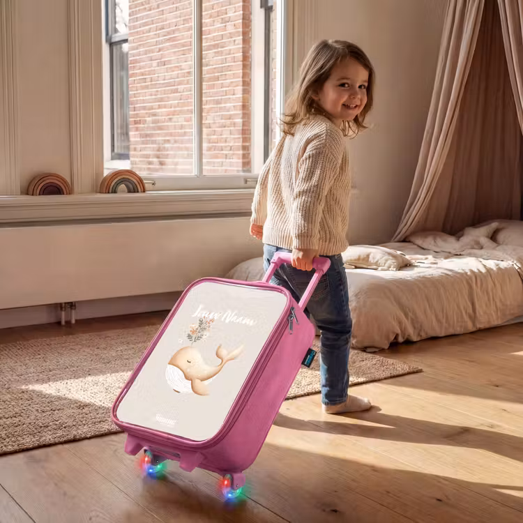 Kinderkoffer - Roze - Walvis in pastel beige kleuren — 3