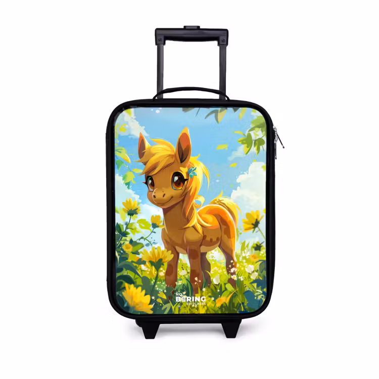 Kinderkoffer - Bruine pony tussen gele bloemen — 1