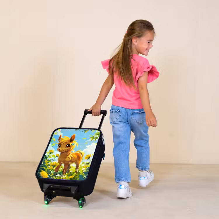 Kinderkoffer - Bruine pony tussen gele bloemen — 2