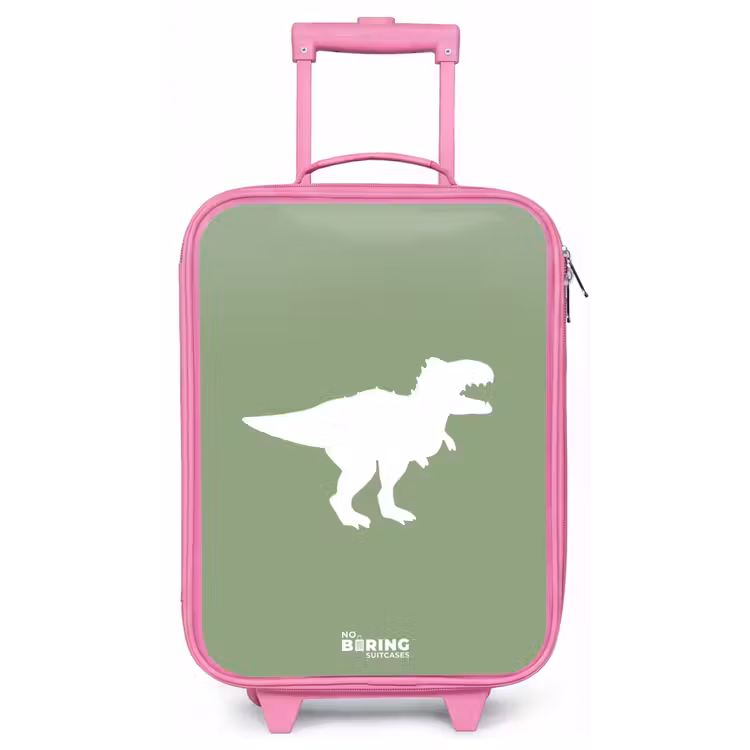 Kinderkoffer - Roze - Groen met T-rex dino — 1