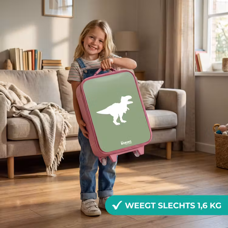 Kinderkoffer - Roze - Groen met T-rex dino — 2