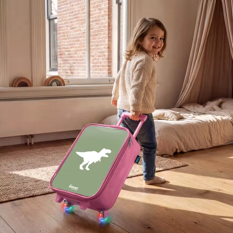 Kinderkoffer - Roze - Groen met T-rex dino — 3