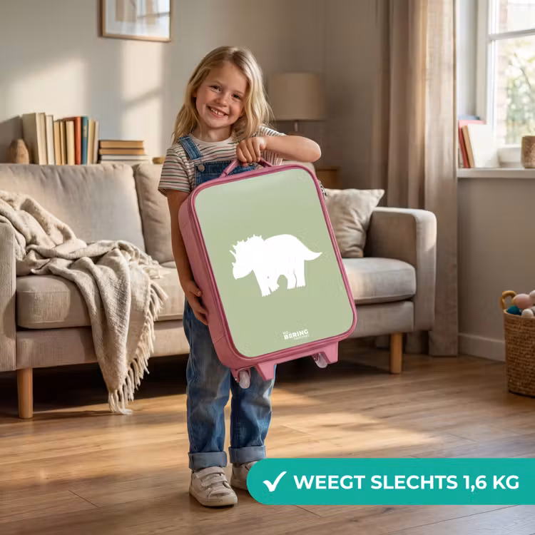 Kinderkoffer - Roze - Groen met Triceratops dino — 2