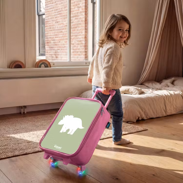 Kinderkoffer - Roze - Groen met Triceratops dino — 3