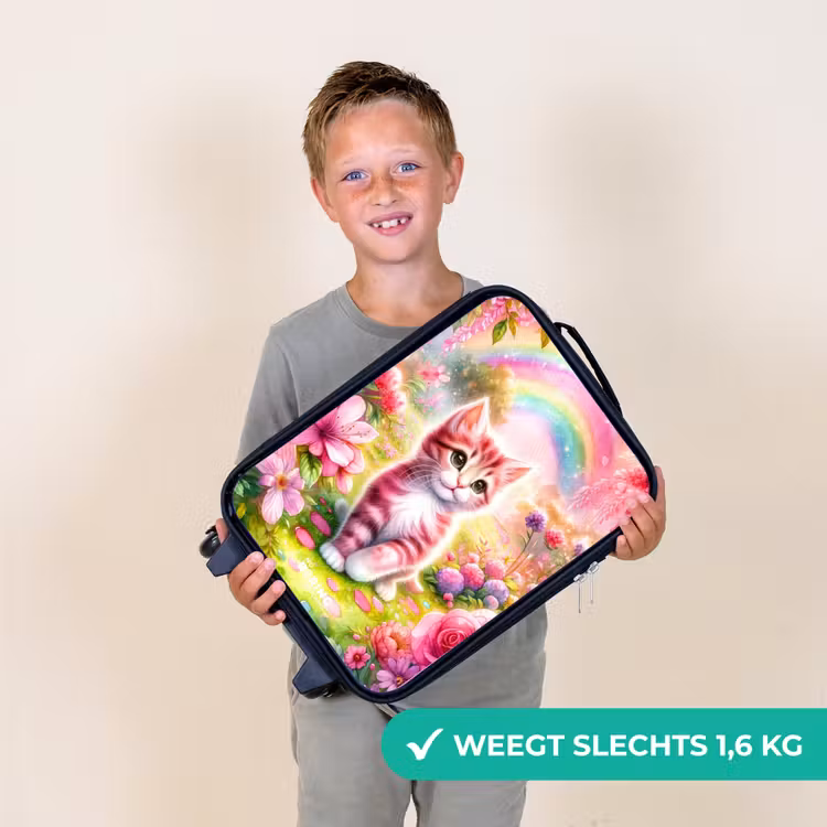 Kinderkoffer - Kitten met regenboog en bloemen — 3