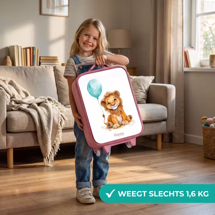 Kinderkoffer - Roze - Leeuw met blauwe ballon — 2