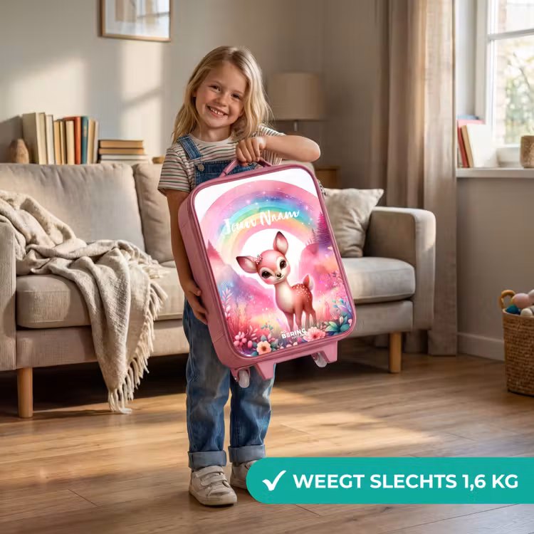 Kinderkoffer met naam - Roze - Roze reebokje — 2